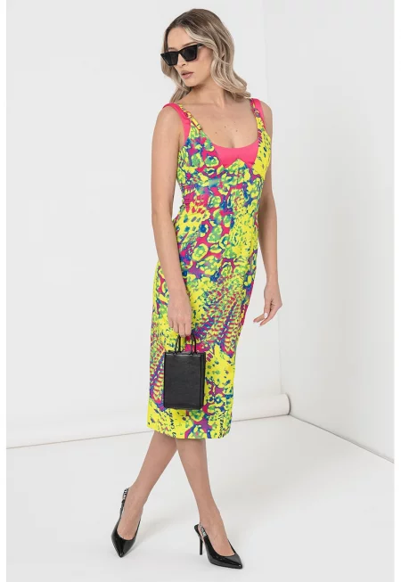 Рокля по тялото - Фуксия/Лайм зелено