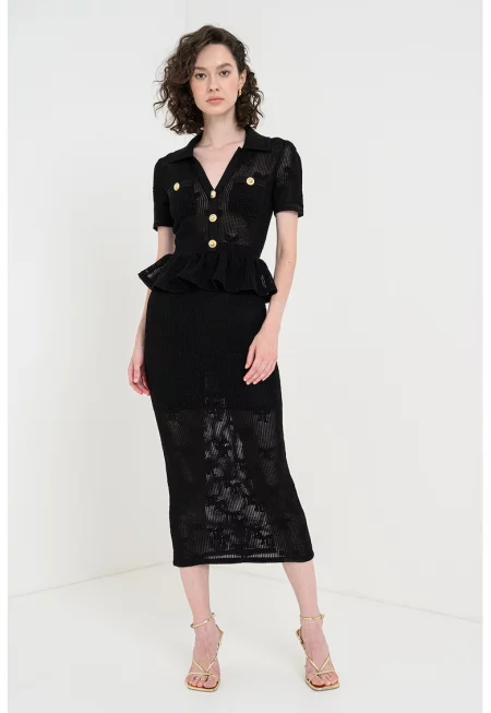 Рокля с ажур и къси ръкави - Черен