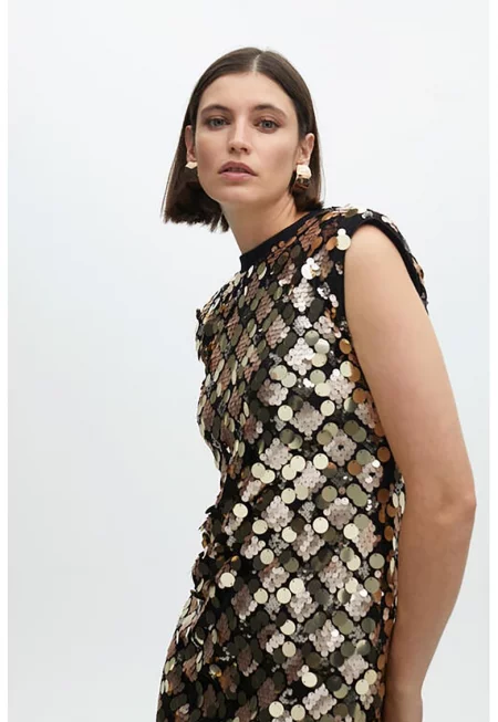 Рокля с пайети - Златист/Черен