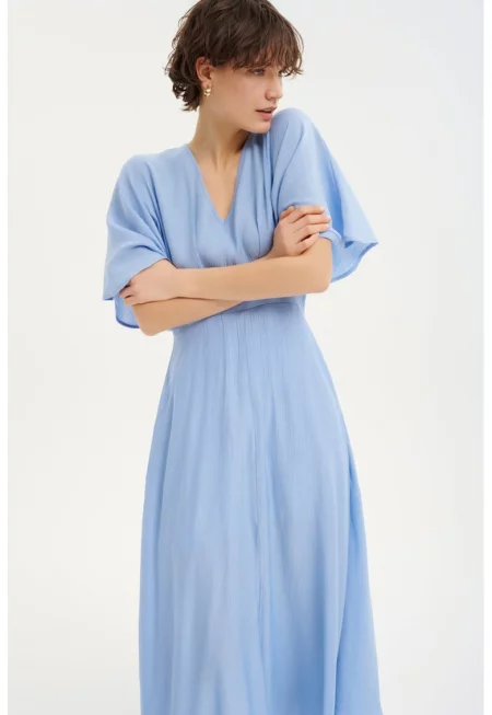 Рокля с шпиц и цепка отпред - Пастелносин