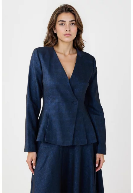 Сако пеплум с копче - Тъмносин