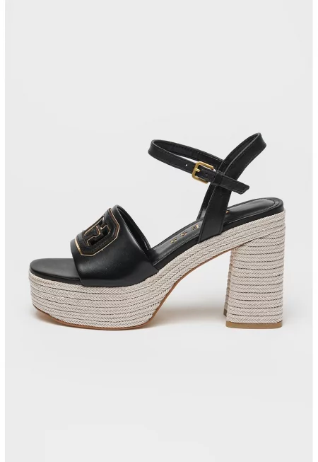 Сандали от кожа и еко кожа с ток - Черен