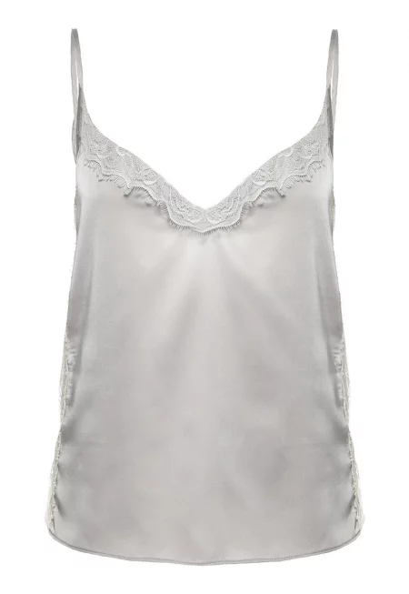 Сатиниран топ с дантела - Светло сив