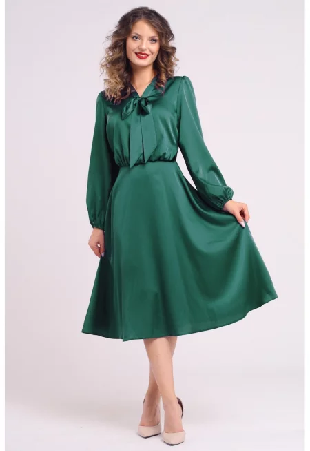 Сатинирана рокля с панделка