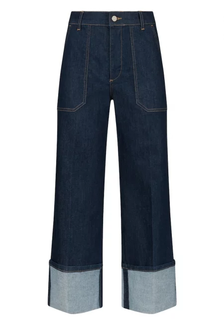 Скъсени прави дънки - Петролно синьо