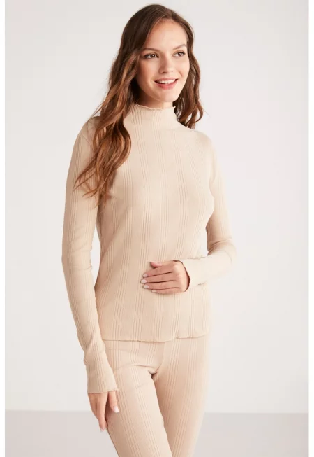 Слим блуза с памук и панталон - Бежов