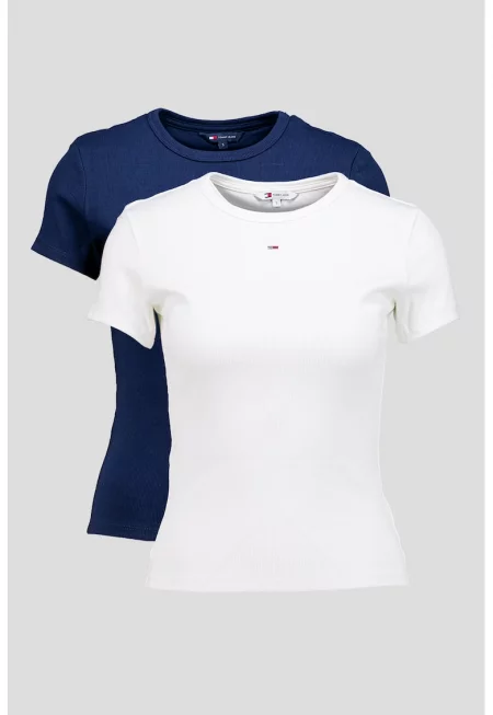 Слим тениска с овално деколте - 2 броя - Бял/Тъмносин