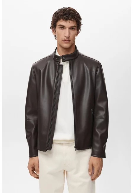 Слим яке от еко кожа - Тъмнокафяв