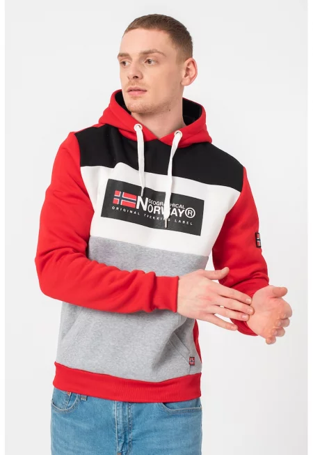 Суитшърт Golem с качулка и джоб тип кенгуру - Червен/Бял/Сив