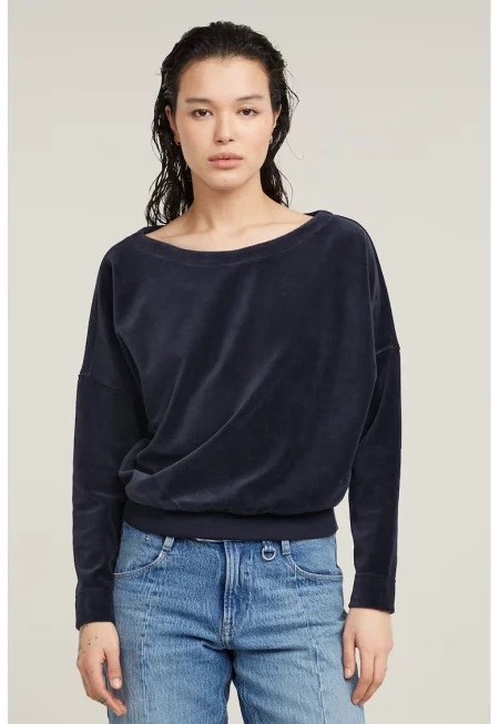 Суитшърт с деколте-лодка - Тъмносин