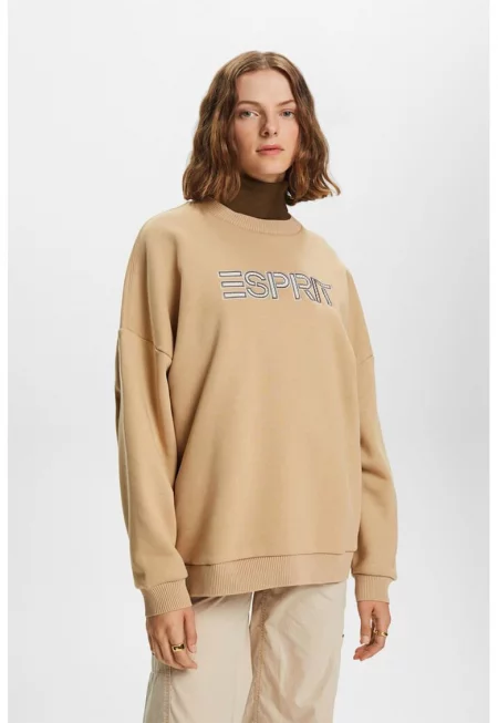 Суитшърт със свободна кройка и бродирано лого - Светлокафяв