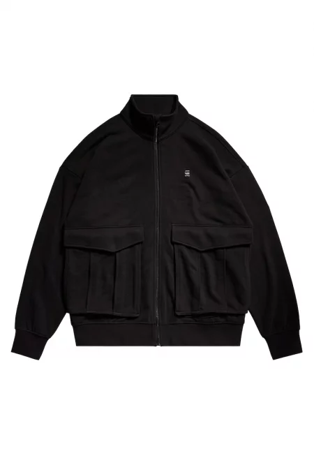 Свободен суитшърт Rovic с цип и пришити джобове - Черен