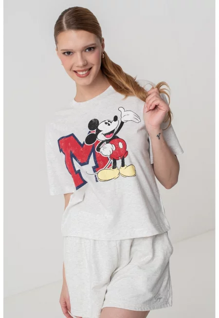 Тениска от памук с шарка на Mickey Mouse