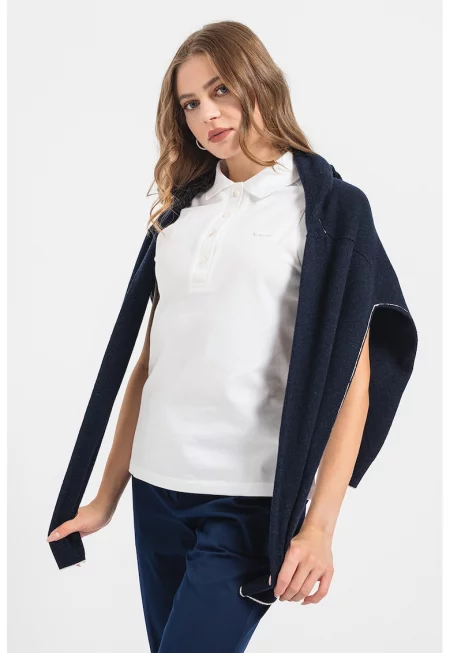 Топ от пике с яка - Бял