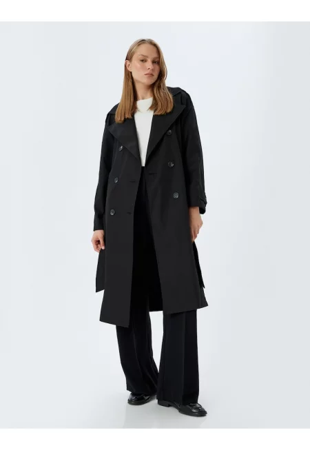 Тренч с колан - Черен