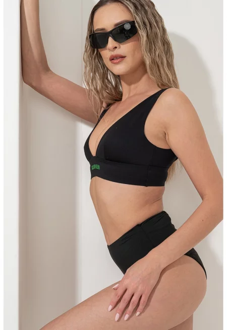 Триъгълен горен бански с лого - Черен