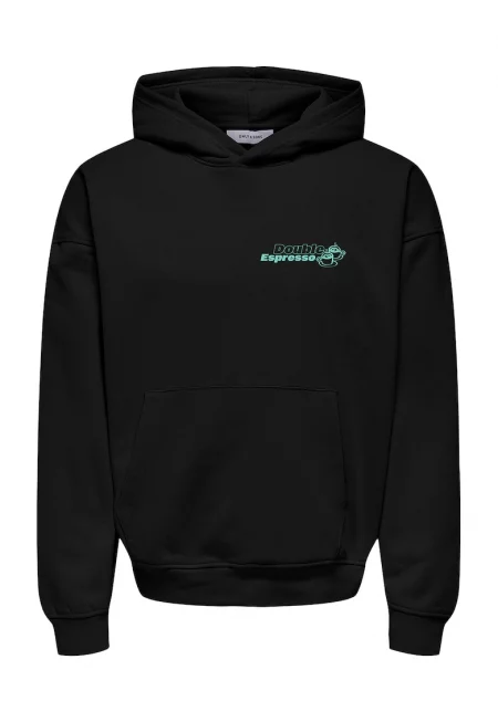 Уголемено худи Onsbuck с джоб кенгуру - Черен/Ментово зелено