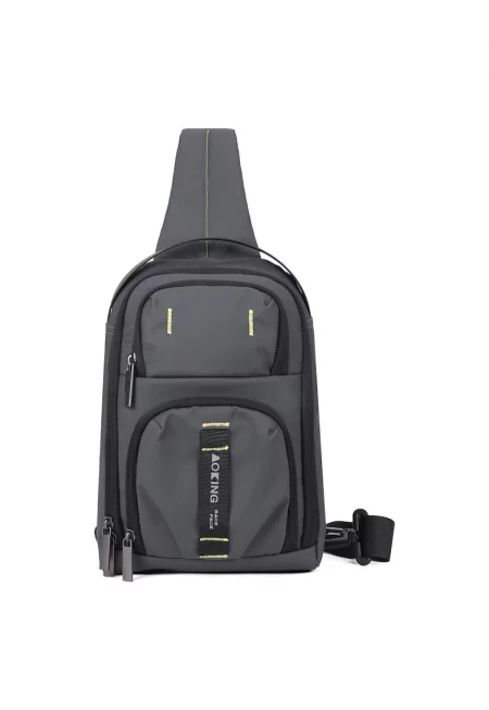 Унисекс чанта през рамо с външни джобове - Сив