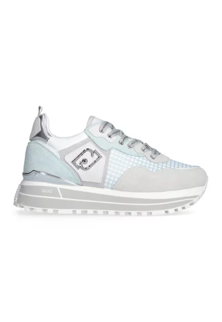 Велурени спортни обувки с текстил - Светло сив/Светлосин