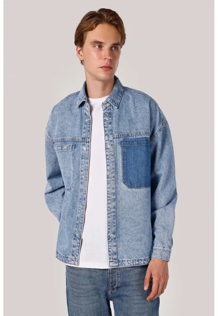 Яке от деним с джобове - Светлосин