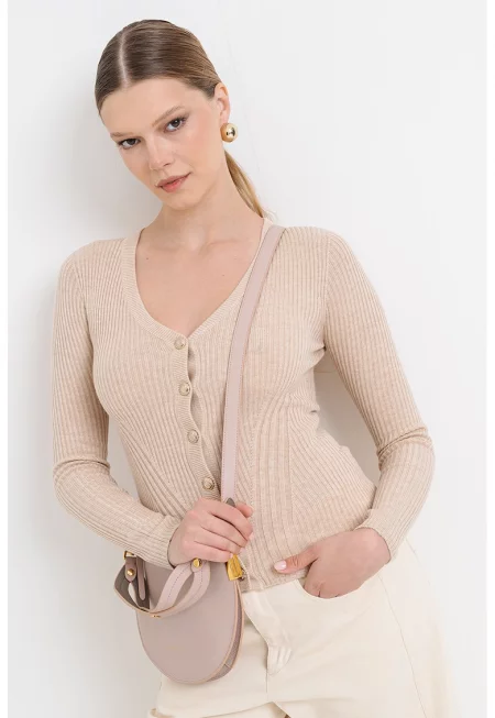 Жилетка с коприна и кашмир - Светло бежово