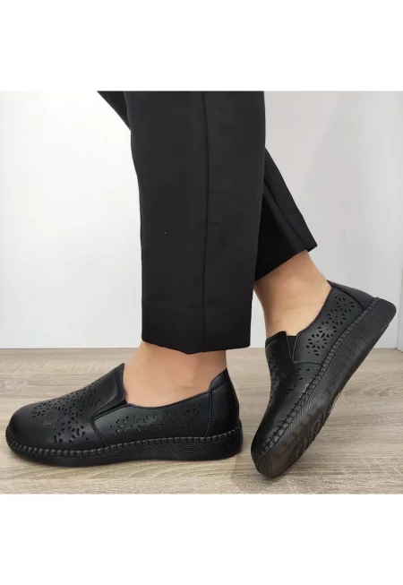 991-1 Дамски перфорирани обувки черни - черни - Черен