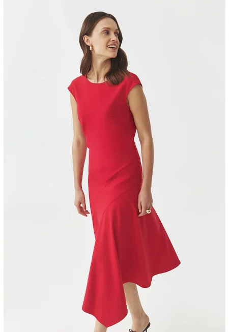 Асиметрична миди рокля - Червен