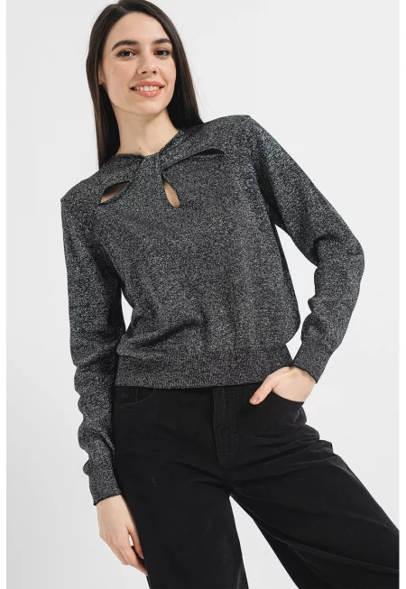 Бляскав пуловер с фронтален възел