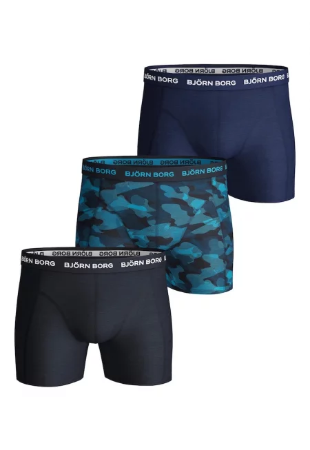 Боксерки с лого на талията - 3 чифта - Тюркоаз/Син