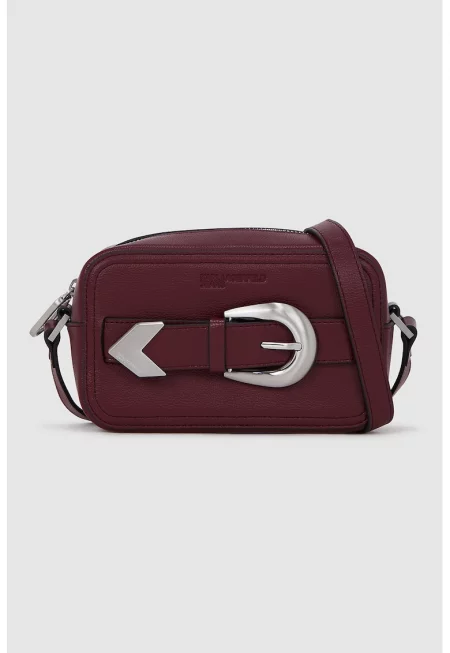 Чанта през рамо от еко кожа с декоративна тока - Бордо