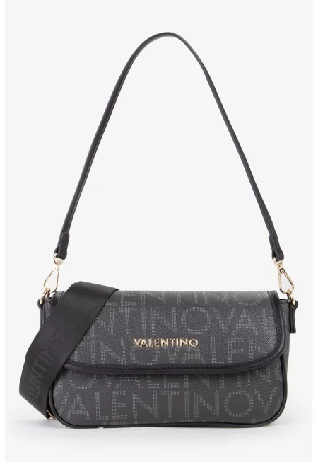 Чанта през рамо от еко кожа с презрамка с лого - Черен