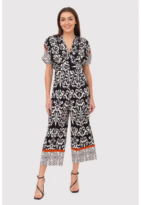 Черно-кремов гащеризон с остро деколте PA600 BLACKCREAM - Многоцветен