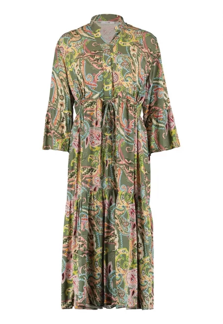 Дълга рокля с принт и високо деколте - Светлорозов/Светлозелен/Светлосин