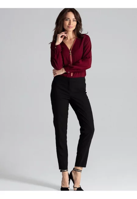 Дамска блуза - Ленитиф - с цип - червена - ЛИКРА - полиестер