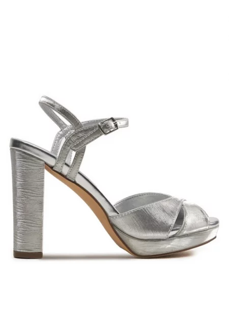 Дамски сандали - 16103 -  Синтетика - Текстил - Сребро