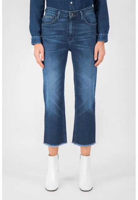 Дънки със захабен ефект и незавършени краища - Тъмносин