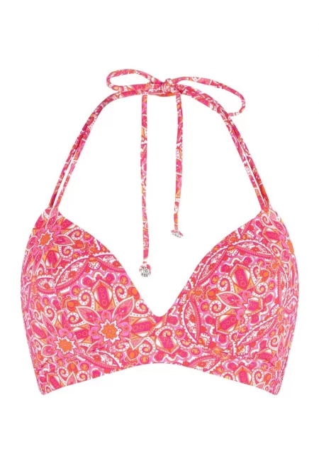 Десениран горен бански с подплънки - Розово