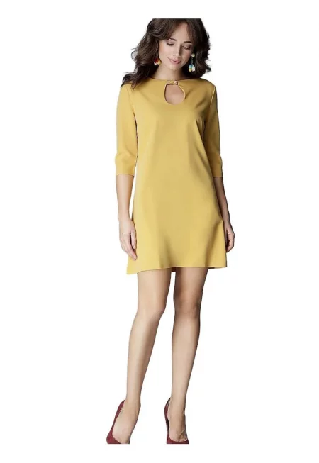 Дневна рокля - Ленитиф - 3/4 дължина - Полиестер/Вискоза - Жълто