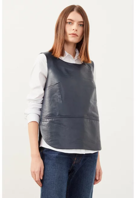 Едноцветен елек от еко кожа - Тъмносин