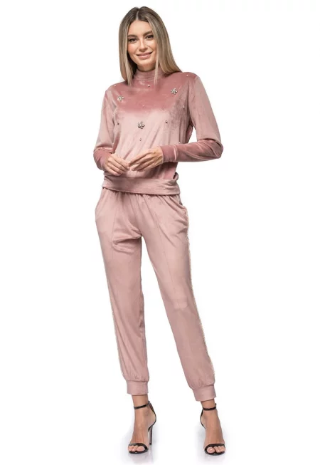 Кадифен спортен панталон Elvira - Пастелнорозов