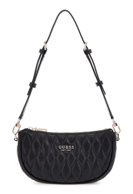 Капитонирана чанта за рамо с регулируема презрамка - Черен