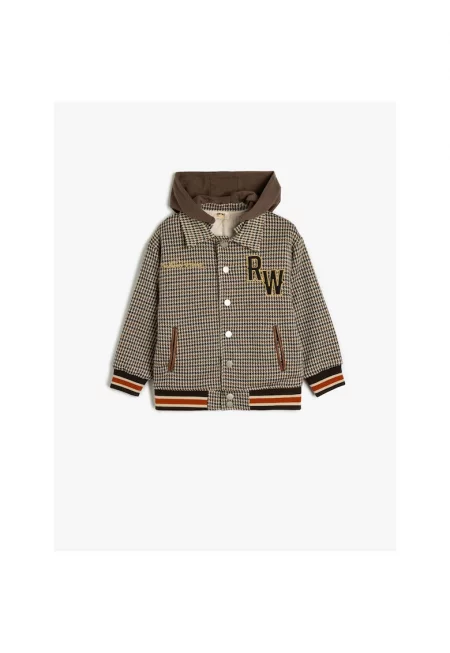 Карирано яке с качулка - Бежов