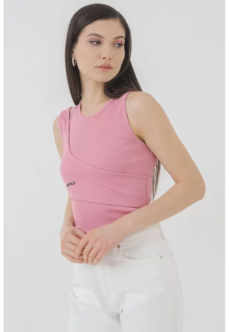 KARL LAGERFELD - Памучен топ с лого - Розова сьомга