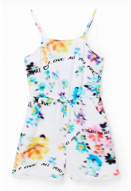 Къс гащеризон с десен - Бял/Многоцветен