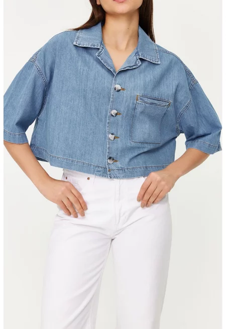 Къса свободна риза от деним