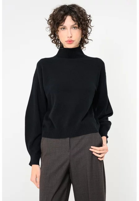 Кашмирен пуловер Febo с поло - Черен