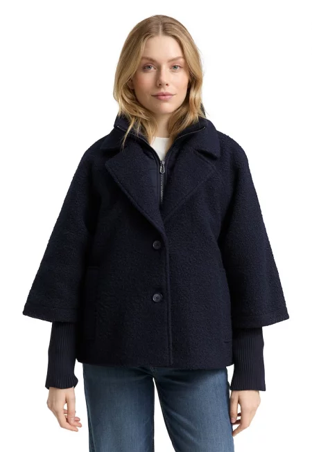 Късо палто от букле - Тъмносин