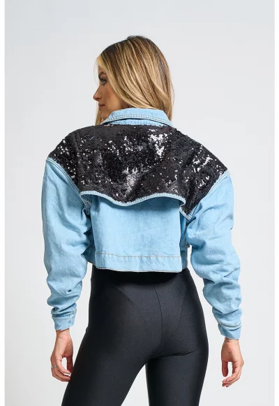 Късо яке от деним с пайети