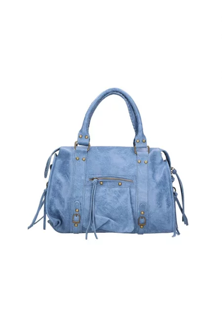 Кожена чанта Elara с дръжки - Син