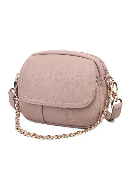 Кожена чанта Morgan с отделяща се презрамка - Светло бежово - 14 x 18 x 7 cm